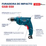Furadeira de Impacto Bosch GSB-550-RE 550W 127V Azul com Maleta