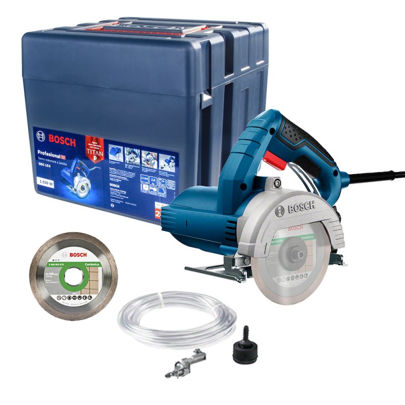 Serra Mármore Bosch GDC-151-Titan 1500W 127V Azul com Disco, Kit Refrigeração e Maleta
